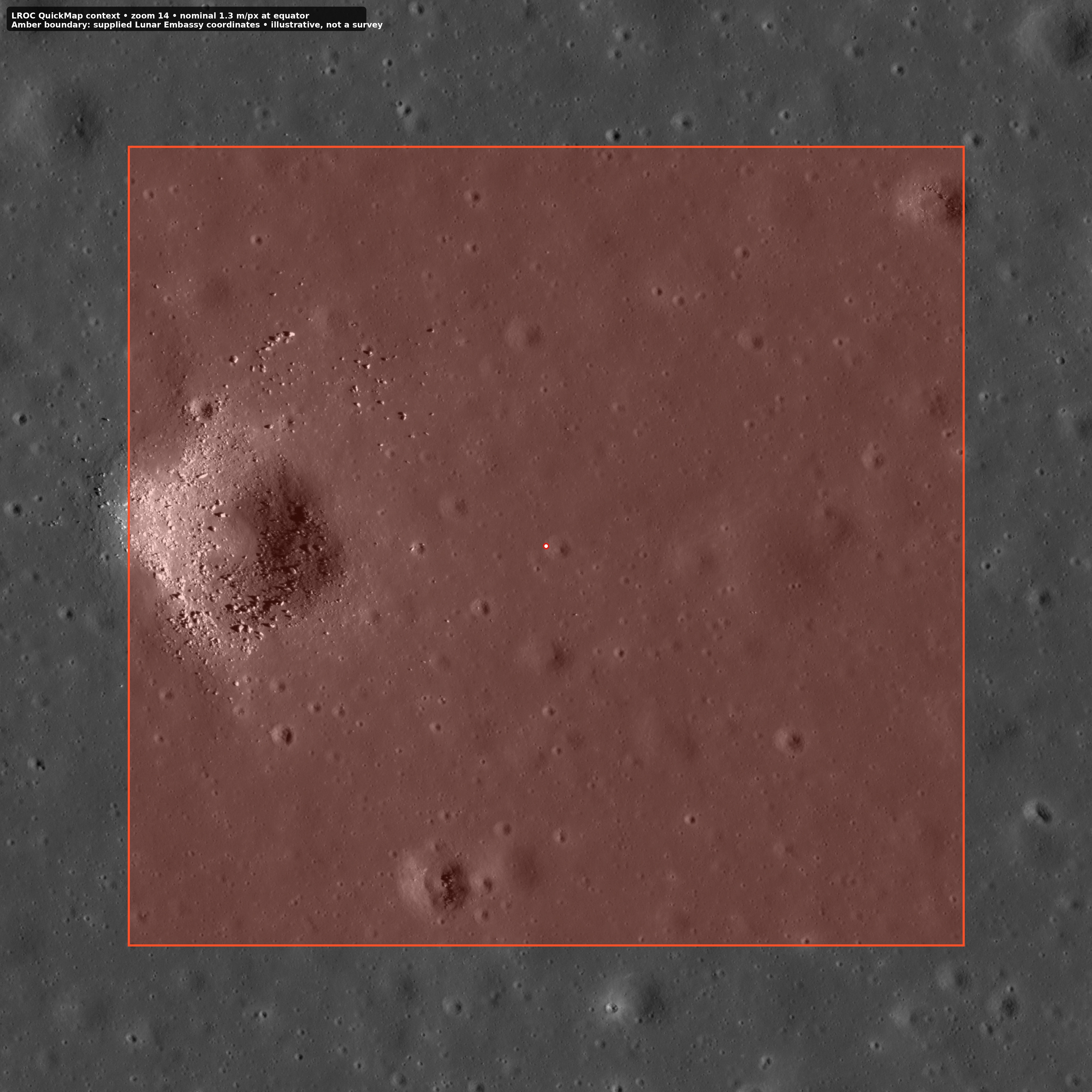 High-detail LROC map showing the Fecundity Reach parcel boundary